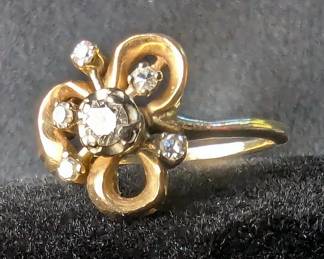 Womens Floral Design Ring With Diamond Accents, Sz 8, Tested Using Presidium Gem Tester And Gemoro 
