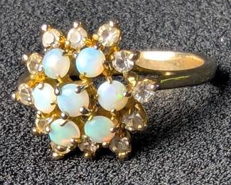 Womens Multicolor Gemstone Cluster Ring, Sz 5 And Opal & Glass Cluster Ring, Sz 8