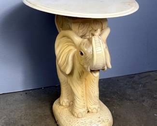 Plaster Elephant Table With Marble Top, 19” x 15” x 20.5”