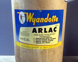 Empty Wyandotte Chemicals Corporation Arlac Laundry Detergent Barrels, Qty 2, Approx 30” x 20.5” 