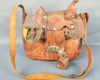 Leather Satchel Bags, Includes Statue of Liberty And Parakeet Beaded Bag And Etched Horse Bag