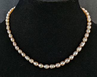 Womens Hand Knotted Cultured Pearl Necklace, Approx 16.5" 