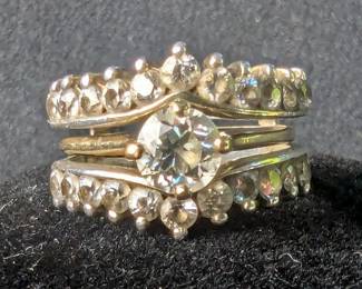 Diamond Solitaire Two-Piece Ring Set, Stones in Ring Guard Test As Glass, Sz 6, Tested With Presidium Gem Tester II