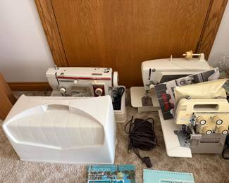 Sewing machines — New Home, Singer Touch & Sew, and a Bernette 334D serger,