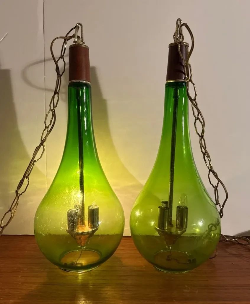 Green Glass Teardrop Swag Pendants