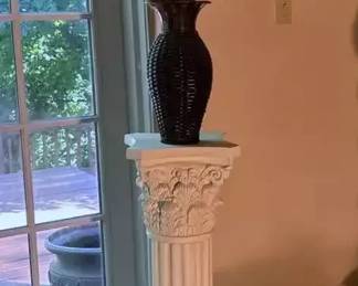 Plaster Roman Column and Vase with Greenery