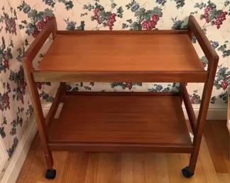 Vintage Wood Bar Cart on Wheels