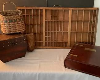 Vintage Printers BoxTrinket Shelf, Bombay Co. Memory Box, Other Decor