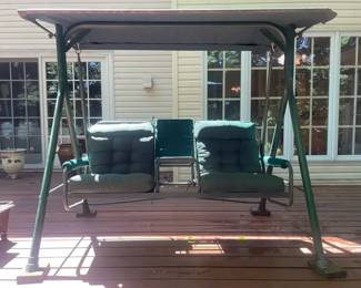Green Wrought Iron Covered Patio Swing