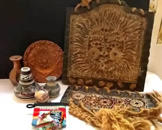 Aztec Terra Cotta Hanging Plate and Vases