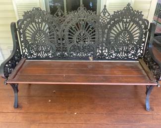 Cast Iron Outdoor Bench w Wood Seat