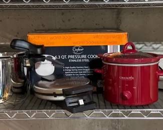 6.3 QT Pressure Cooker, Mini Crockpot, Cuisinart Waffle Maker, Steamer Basket
