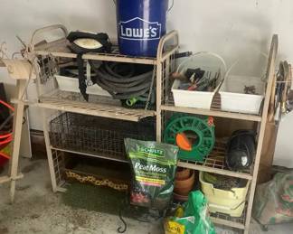 Metal Shelf w Gardening Supplies