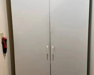 Laminate Cabinet with Mystery Lot of Household Goods