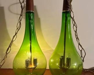 Green Glass Teardrop Swag Pendants