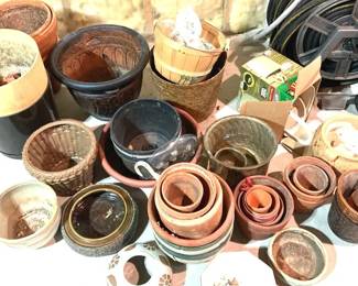 Assorted Flower Pots, Planters, Hose, Etc.