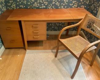 MCM Dutch Cane Chair, Wood Desk, Wood Filing Cabinet