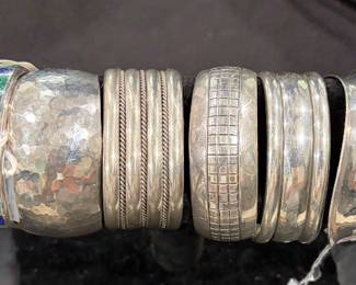 Sterling Silver Cuff Bracelets, most signed, Vintage watches