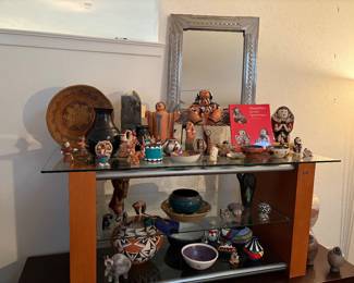 Vintage Native American Pottery, baskets and sculptures including rare Black Pottery by master sculpture Virginia Garcia