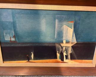 Vintage framed print on board by Lyonel Feininger titled Blue Marine