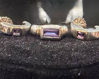 Vintage Amethyst,sterling and gold ring and matching earrings