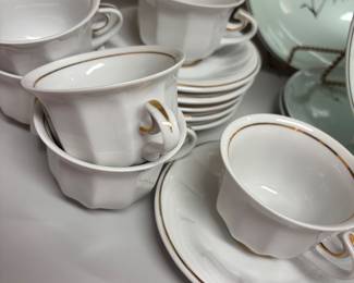 Six Hollohaza Hungary Demitasse Cups Saucers White with Gold Trim