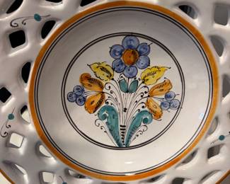 Vintage Haban Hand Painted Pierced Rim Hungarian Ceramic 