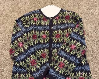 Vintage 1990's Talbots Crochet Floral Geometric Cardigan Sweater  