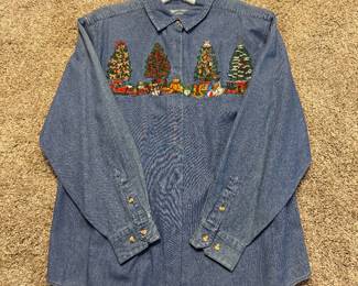 Vintage 1990's Christmas Tree Denim shirt 