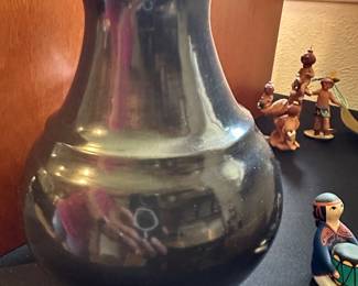 Two Black Pottery pieces by Virginia Garcia