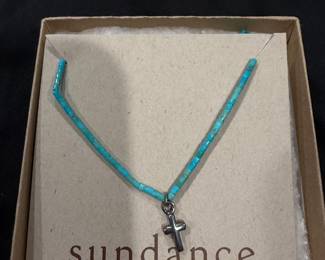 Vintage Sundance Co. Turquoise and sterling cross necklace