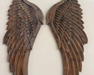 Large Pottery Barn angel wings crafted from reclaimed wood with dimensional carved detailing