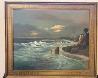 Stunning Coastal Beach scene By PH Schmidt In Gilded Frame