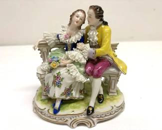 Antique German Volkstedt Lace Porcelain Couple And Ceramic Pots