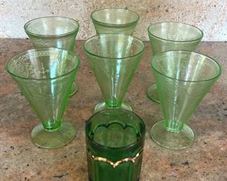 Belmont Vintage Depression Glass Green Rose Cameo And One Riverside Glass