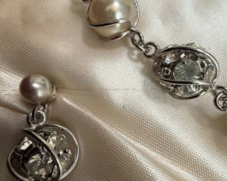 Lynda Sue Rhinestone and Faux Pearl Necklace Set