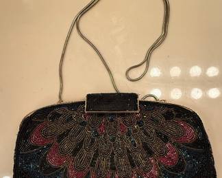 La Regale LTD Peacock Beaded Clutch Evening Bag