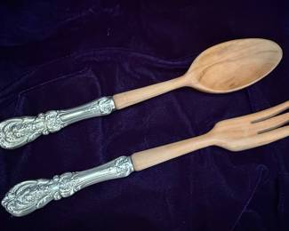 Sterling Silver and Wood Salad Serving Set