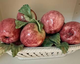 Italian Ceramic Apple Basket Decor