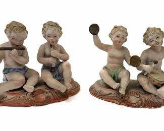 Occupied Japan Bisque Porcelain Cherubs with Musical Instruments
