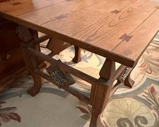 Arts and Crafts Oak Side Table with Metal Inlays