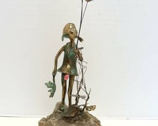 Malcolm Moran Bronze Figurine of a Girl with Balloons and Frog