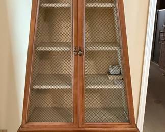 Mid-Century Modern Display Cabinet with Wire Mesh Doors