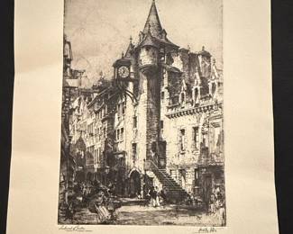 Landmark of Justice Tolbooth, Canongate, Edinburgh Etching by Hedley Fitton