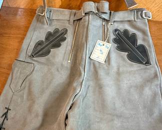 Bavarian Lederhosen Style Shorts with Embroidered Suspenders