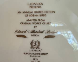 Lenox "Rufous Hummingbird" Annual Limited Edition Plate by Edward Marshall Boehm
