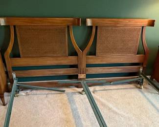 Mid-Century Modern Cane Headboard and Bed Frame