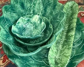 Ceramiche Leonardo Majolica Cabbage Leaf Serving Set