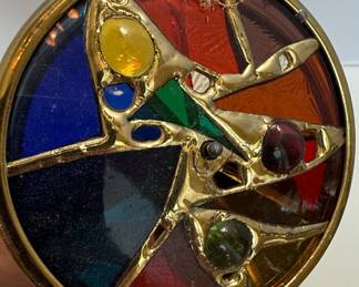 Mercedes Signed Brass Kaleidoscope with Stained Glass End