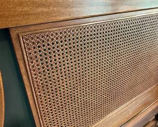 Mid-Century Modern Cane Headboard and Bed Frame